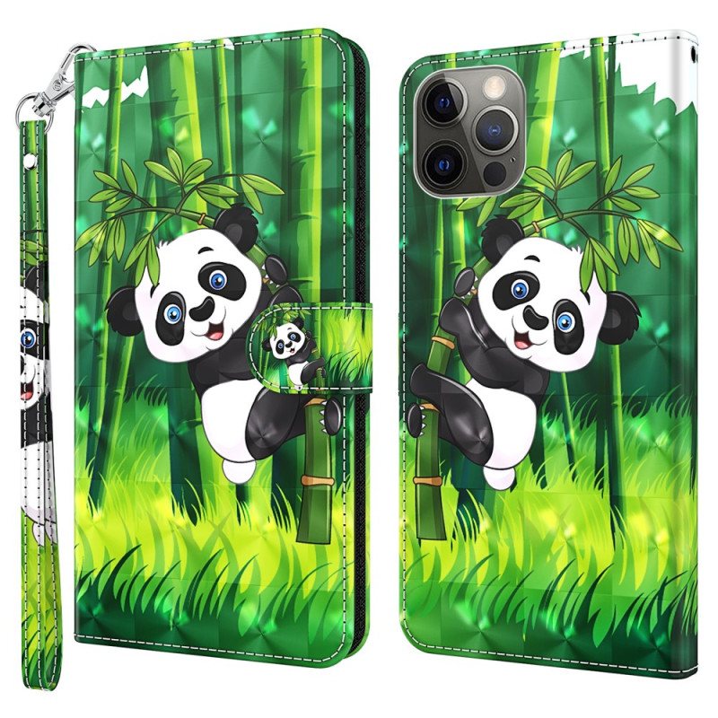 Folio Deksel Til iPhone 15 Plus Med Kjede 3d Bamboo Panda Med Stropp