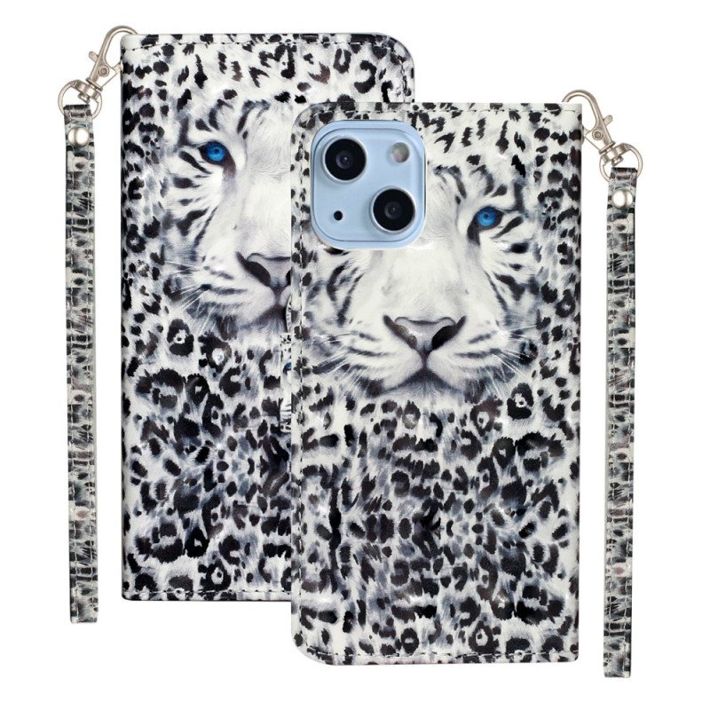 Folio Deksel Til iPhone 15 Plus Med Kjede 3d Leopard Med Stropp