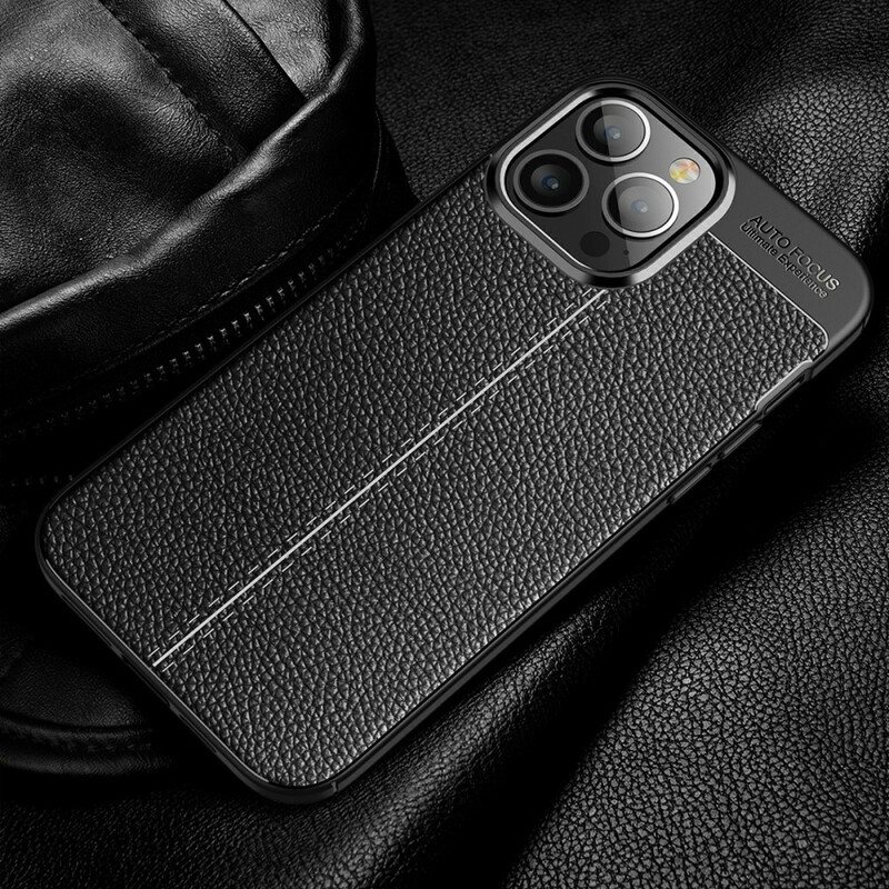 Deksel Til iPhone 13 Pro Max Dobbel Linje Litchi Leather Effect