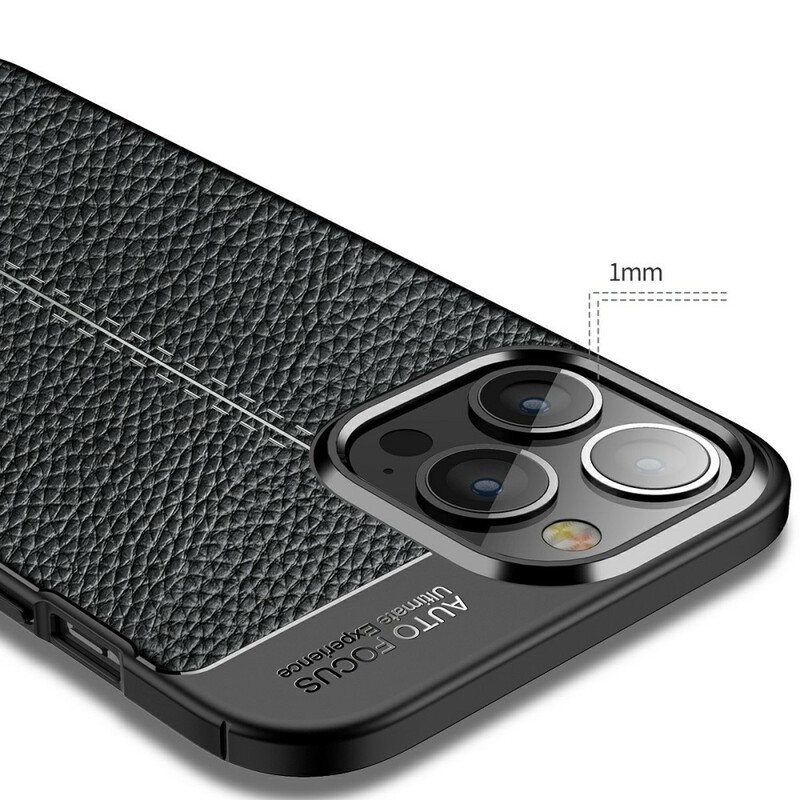 Deksel Til iPhone 13 Pro Max Dobbel Linje Litchi Leather Effect