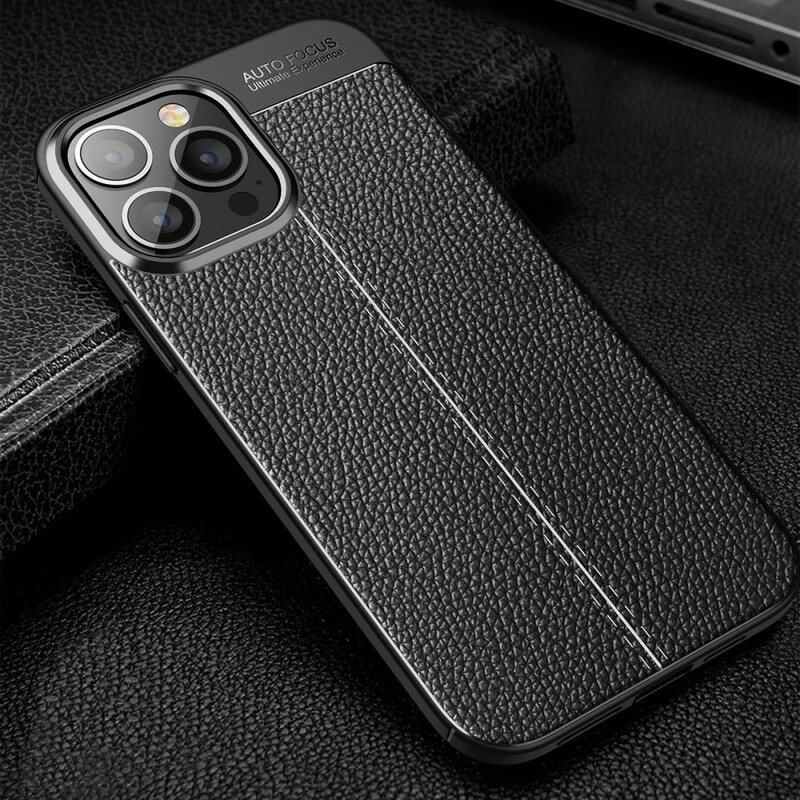 Deksel Til iPhone 13 Pro Max Dobbel Linje Litchi Leather Effect