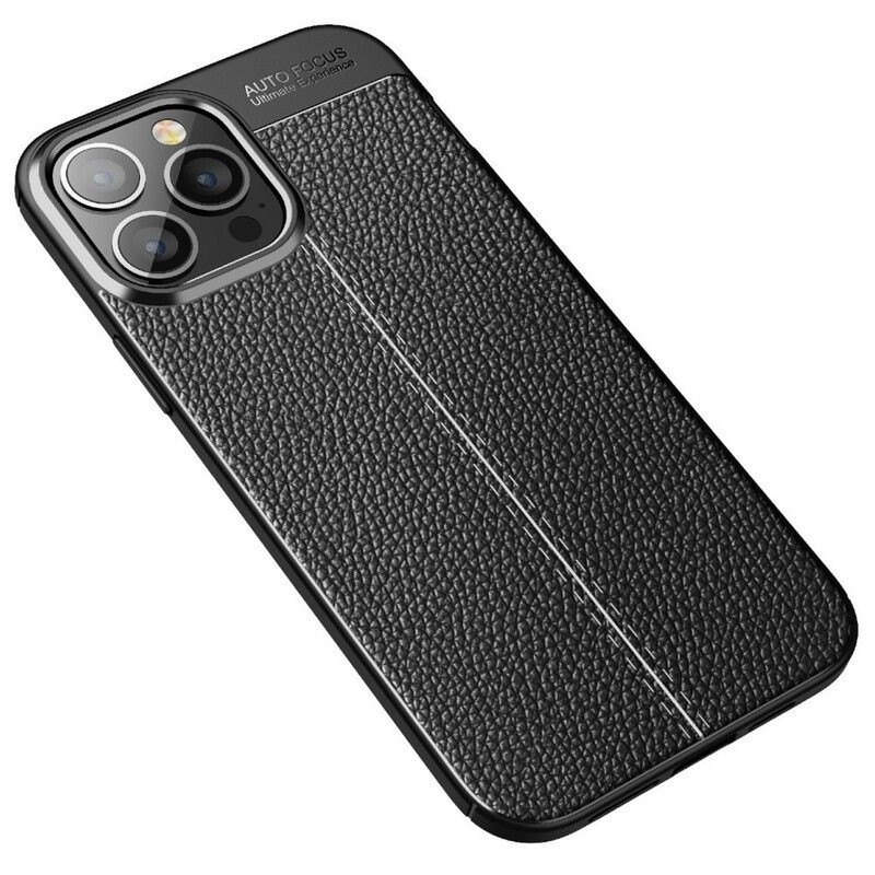 Deksel Til iPhone 13 Pro Max Dobbel Linje Litchi Leather Effect