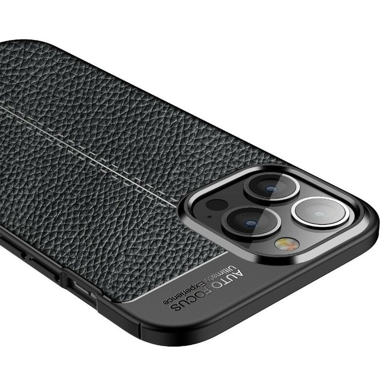 Deksel Til iPhone 13 Pro Max Dobbel Linje Litchi Leather Effect