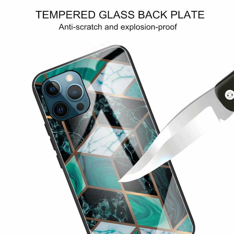 Deksel Til iPhone 13 Pro Max Geometri Marmor Herdet Glass