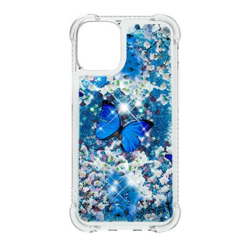 Deksel Til iPhone 13 Pro Max Glitter Blå Sommerfugler