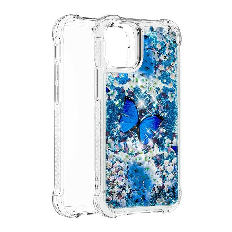 Deksel Til iPhone 13 Pro Max Glitter Blå Sommerfugler