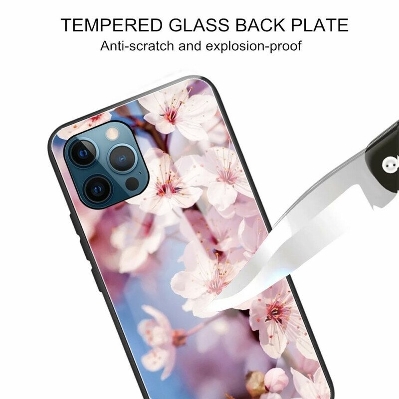 Deksel Til iPhone 13 Pro Max Realistiske Blomster I Herdet Glass