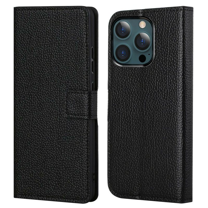 Folio Deksel Til iPhone 13 Pro Max Litchi Grain Leather Effect