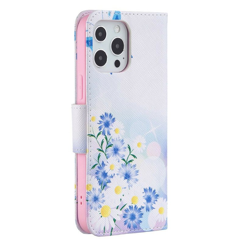 Folio Deksel Til iPhone 13 Pro Max Malte Sommerfugler Og Blomster