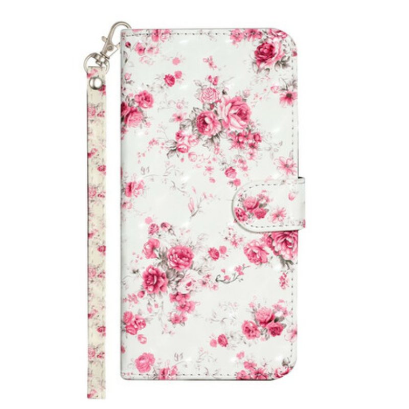 Folio Deksel Til iPhone 13 Pro Max Med Kjede Strap Light Spot Flowers