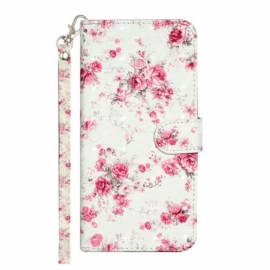 Folio Deksel Til iPhone 13 Pro Max Med Kjede Strap Light Spot Flowers