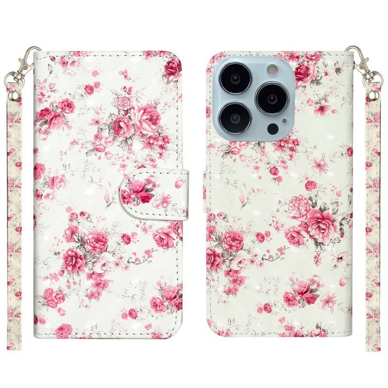 Folio Deksel Til iPhone 13 Pro Max Med Kjede Strap Light Spot Flowers