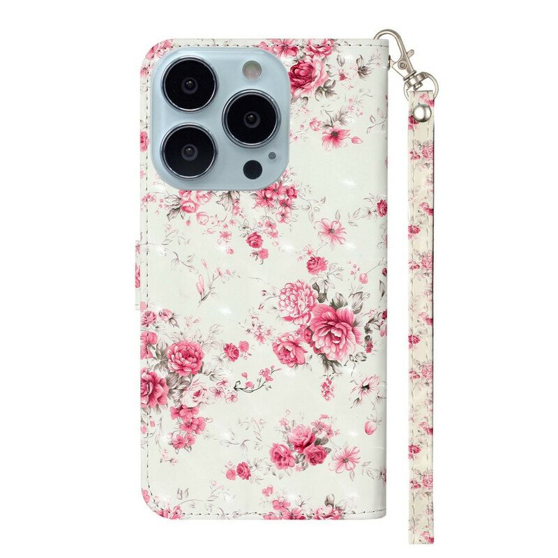 Folio Deksel Til iPhone 13 Pro Max Med Kjede Strap Light Spot Flowers