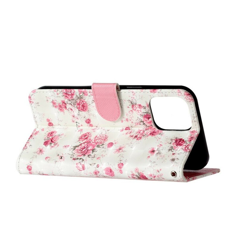 Folio Deksel Til iPhone 13 Pro Max Med Kjede Strap Light Spot Flowers