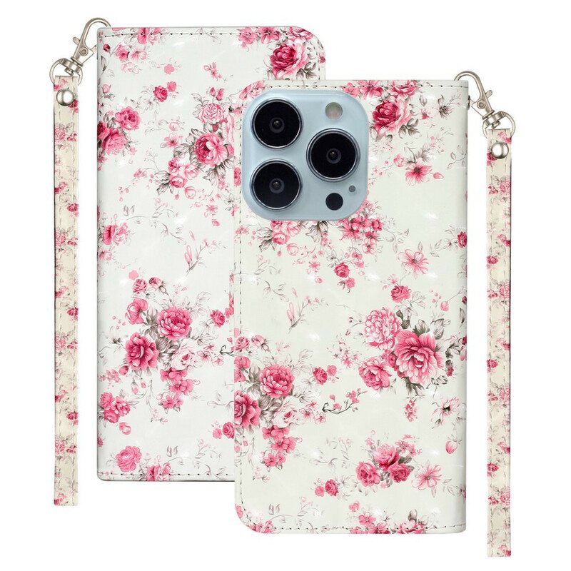 Folio Deksel Til iPhone 13 Pro Max Med Kjede Strap Light Spot Flowers