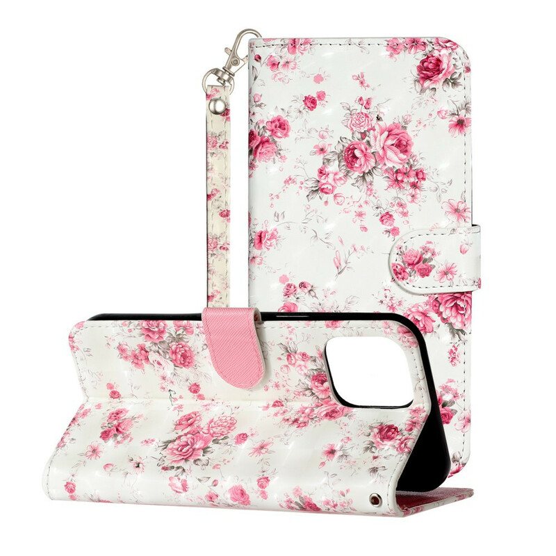 Folio Deksel Til iPhone 13 Pro Max Med Kjede Strap Light Spot Flowers