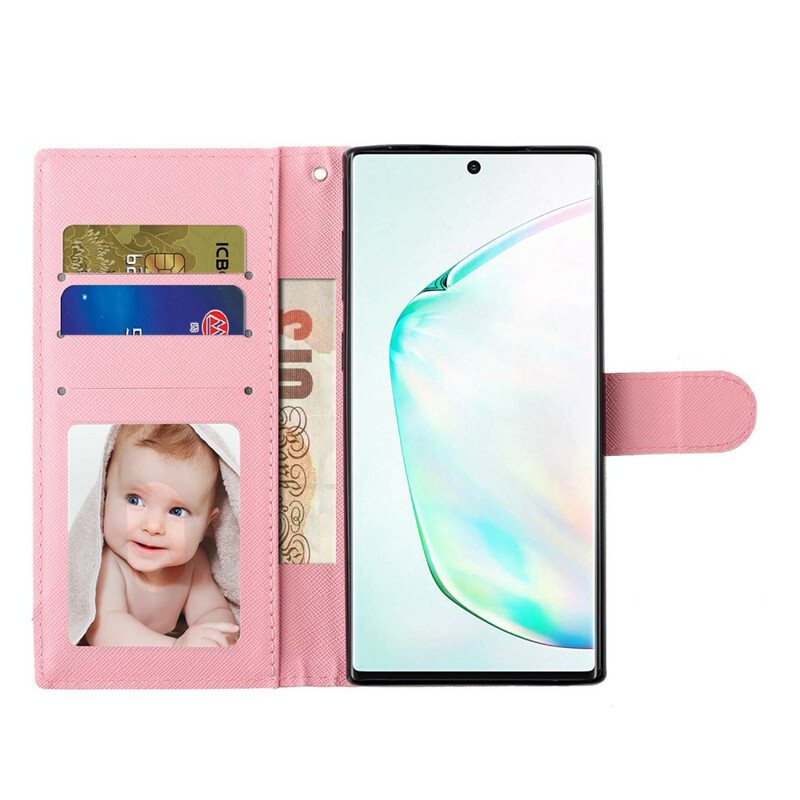 Folio Deksel Til Samsung Galaxy Note 10 Med Kjede Lette Flekkbamser Med Stropp