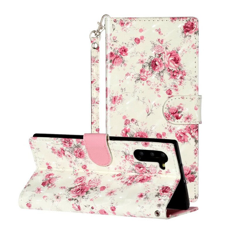 Folio Deksel Til Samsung Galaxy Note 10 Med Kjede Strap Light Spot Flowers