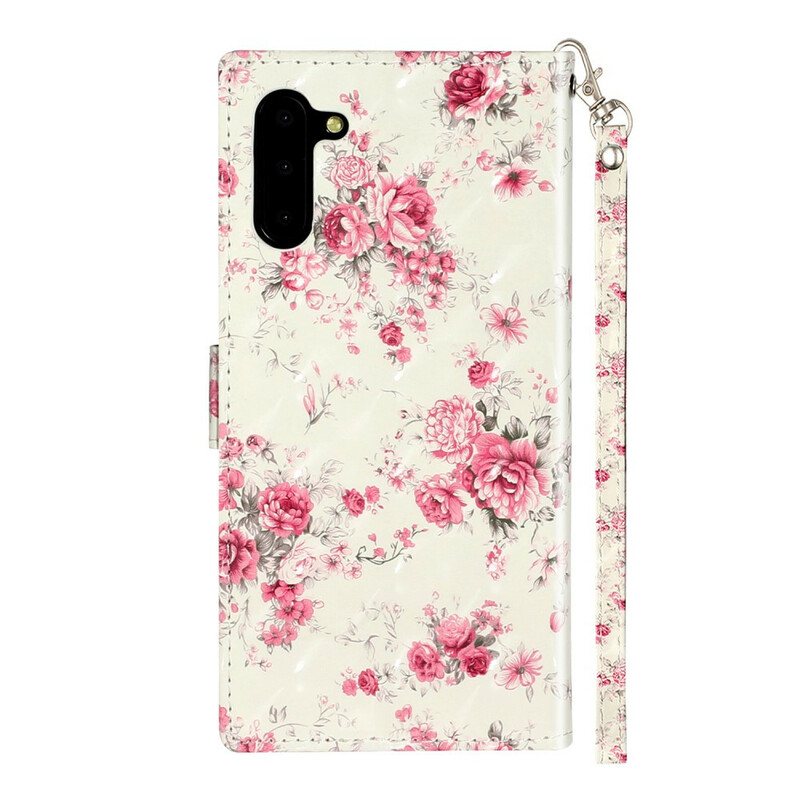 Folio Deksel Til Samsung Galaxy Note 10 Med Kjede Strap Light Spot Flowers