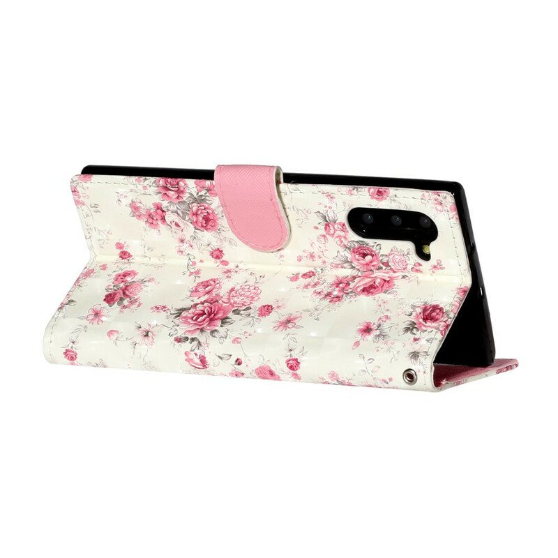 Folio Deksel Til Samsung Galaxy Note 10 Med Kjede Strap Light Spot Flowers