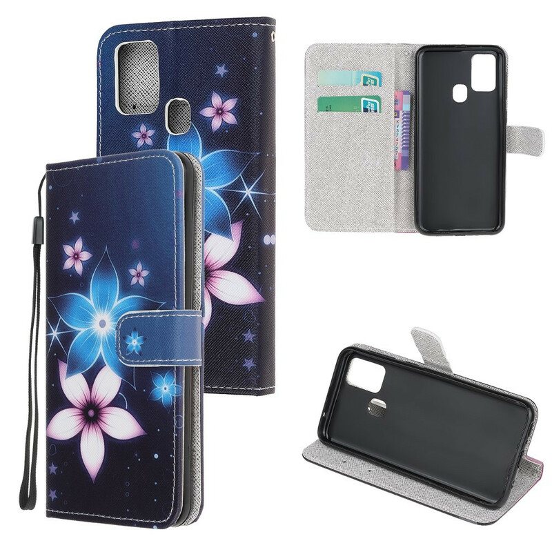 Folio Deksel Til Samsung Galaxy M31 Med Kjede Lunar Strap Blomster