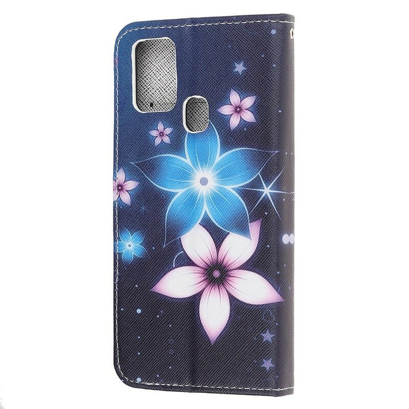 Folio Deksel Til Samsung Galaxy M31 Med Kjede Lunar Strap Blomster