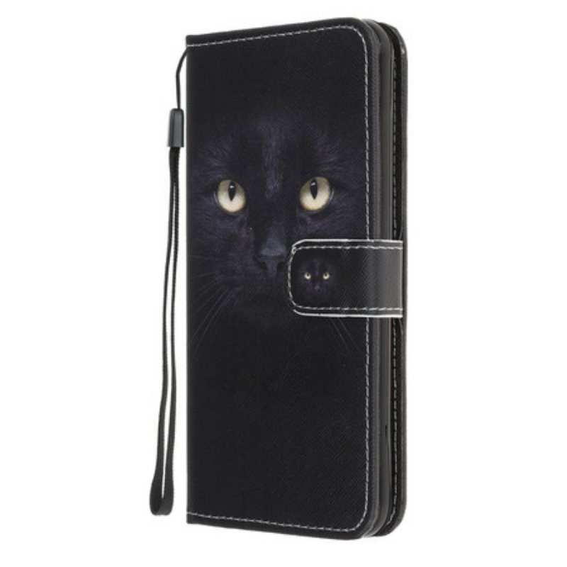 Folio Deksel Til Samsung Galaxy M31 Med Kjede Strappy Black Cat Eyes