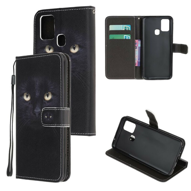 Folio Deksel Til Samsung Galaxy M31 Med Kjede Strappy Black Cat Eyes