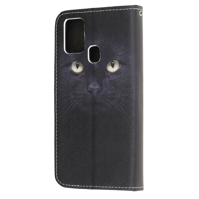 Folio Deksel Til Samsung Galaxy M31 Med Kjede Strappy Black Cat Eyes