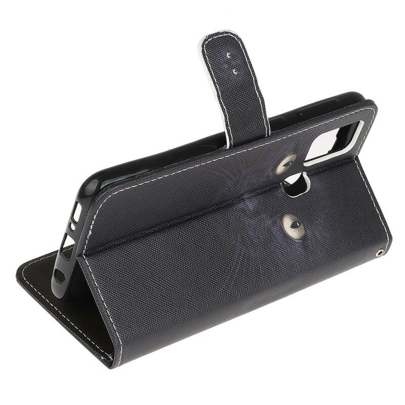 Folio Deksel Til Samsung Galaxy M31 Med Kjede Strappy Black Cat Eyes