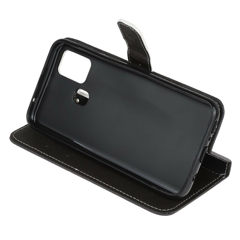 Folio Deksel Til Samsung Galaxy M31 Med Kjede Strappy Black Cat Eyes