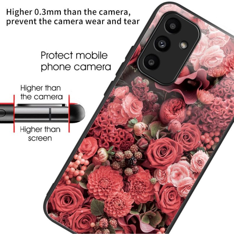 Deksel Samsung Galaxy A15 5g Røde Og Rosa Blomster Av Herdet Glass Beskyttelse Deksel