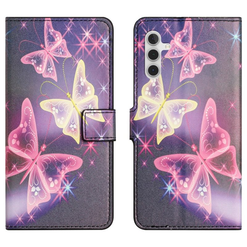 Folio Deksel Samsung Galaxy A15 5g Glitrende Sommerfugler Beskyttelse Deksel