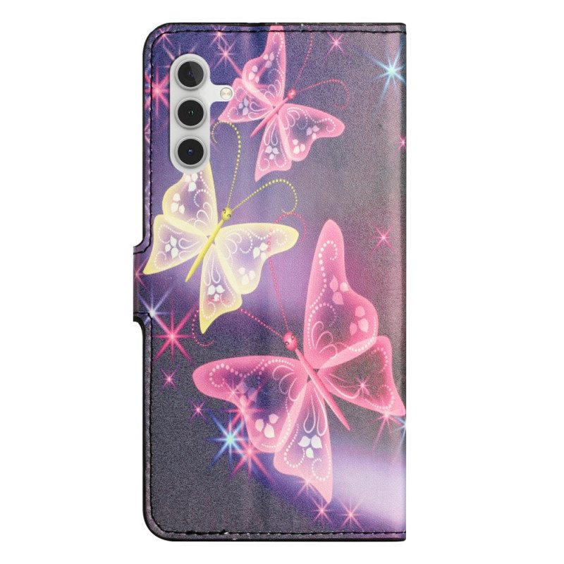 Folio Deksel Samsung Galaxy A15 5g Glitrende Sommerfugler Beskyttelse Deksel