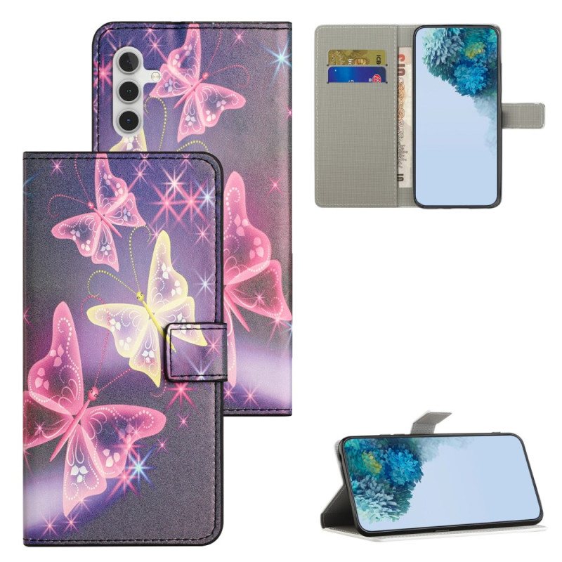 Folio Deksel Samsung Galaxy A15 5g Glitrende Sommerfugler Beskyttelse Deksel