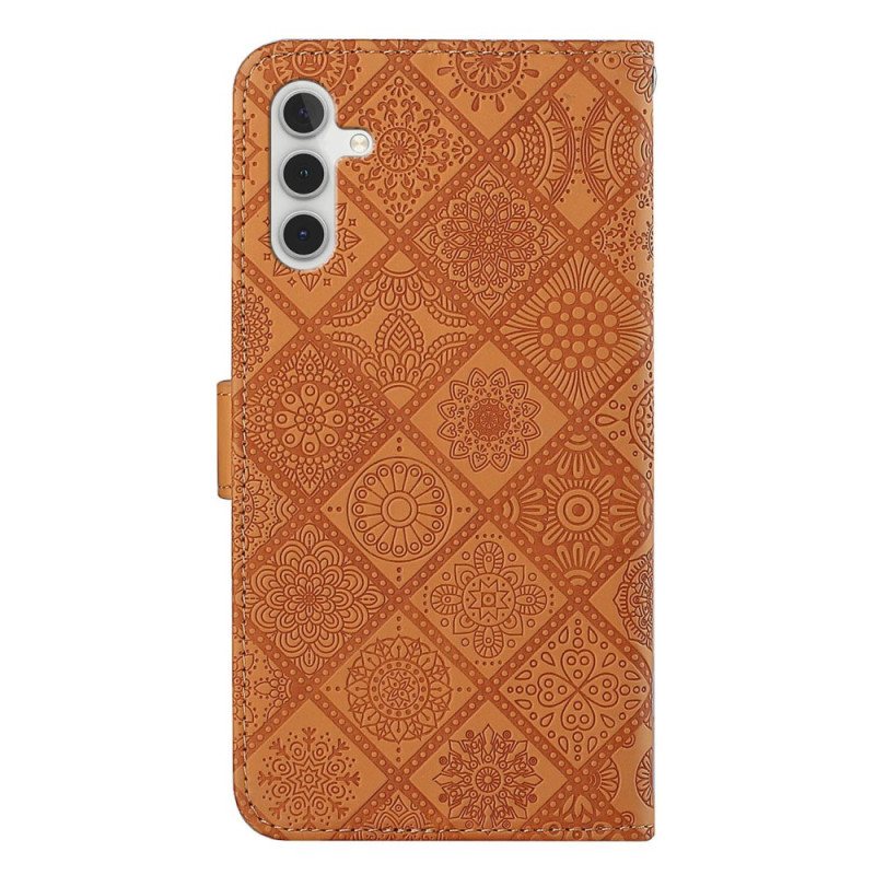 Lærdeksel Folio Deksel Samsung Galaxy A15 5g Mobildeksel Patchwork-mandalaer Med Stropp