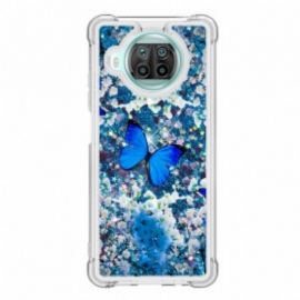 Deksel Til Xiaomi Redmi Note 9 Pro 5G Glitter Blå Sommerfugler