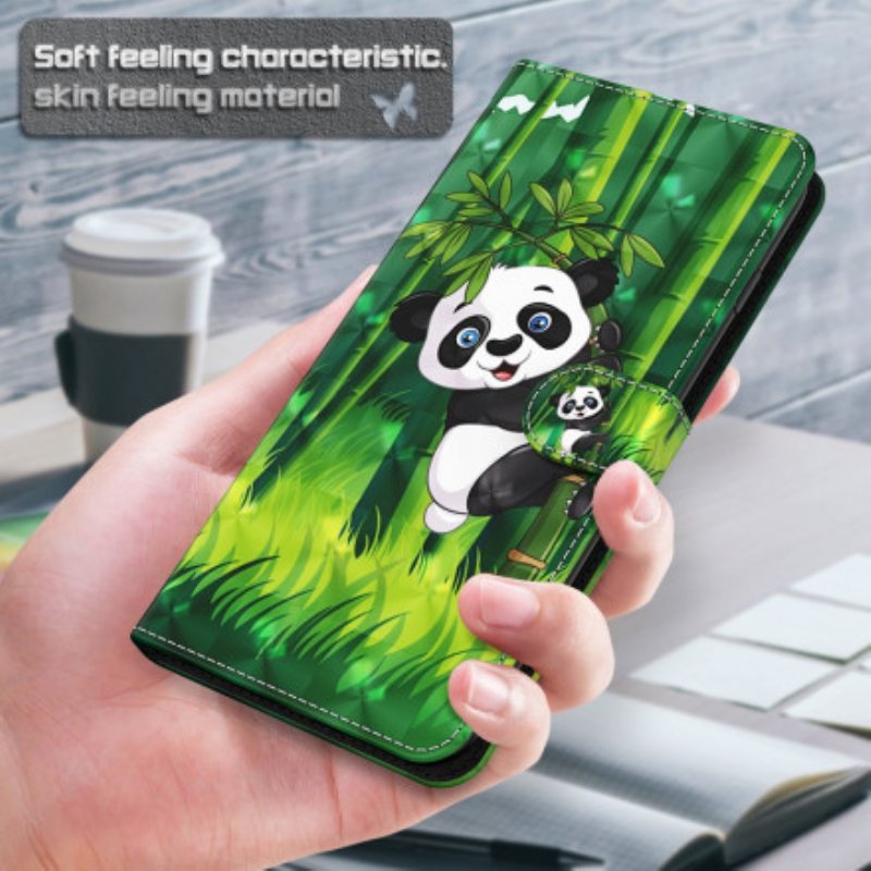 Folio Deksel Til Xiaomi Redmi Note 9 Pro 5G Light Spot Panda Og Bambus