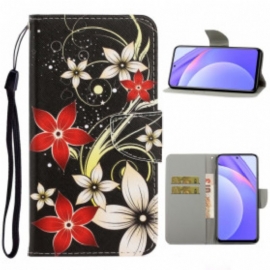 Folio Deksel Til Xiaomi Redmi Note 9 Pro 5G Med Kjede Fargerike Strappy Blomster