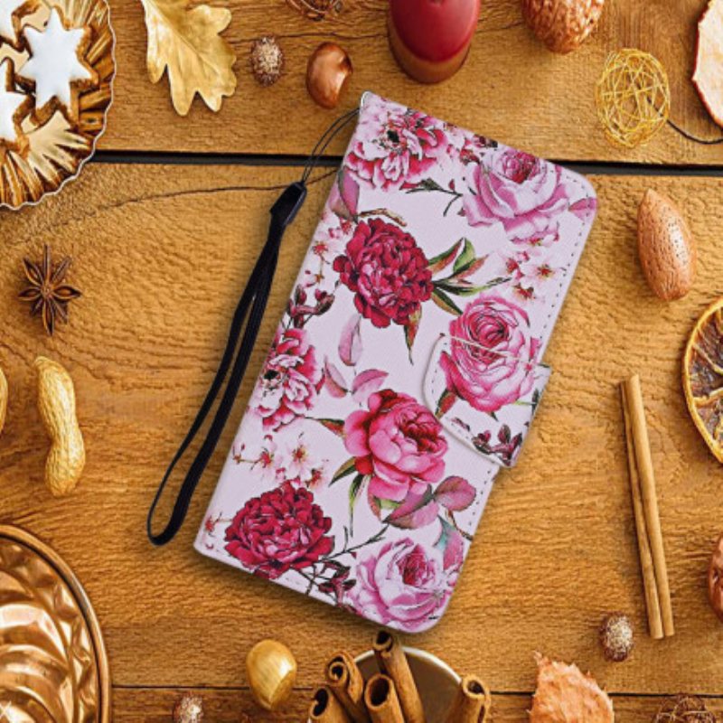 Folio Deksel Til Xiaomi Redmi Note 9 Pro 5G Mesterlige Blomster Med Stropp