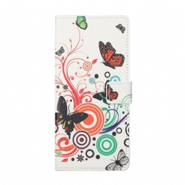 Folio Deksel Til Xiaomi Redmi Note 9 Pro 5G Sommerfugler Og Blomster
