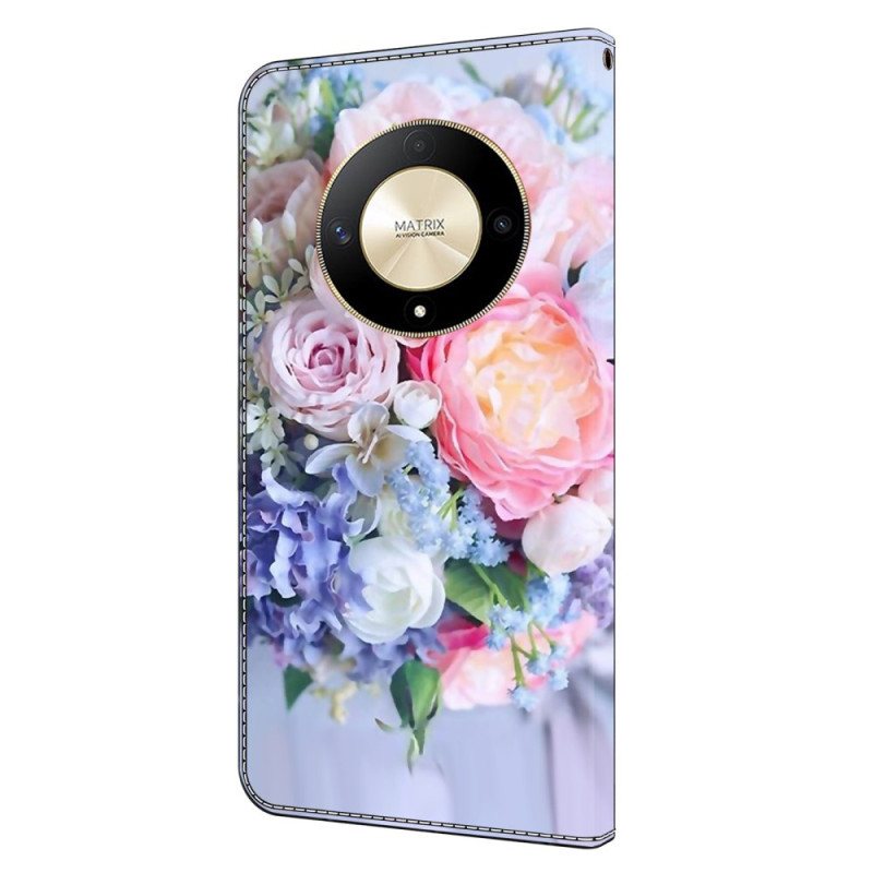 Folio Deksel Honor X9b / Magic 6 Lite Fargerike Blomster Beskyttelse Deksel