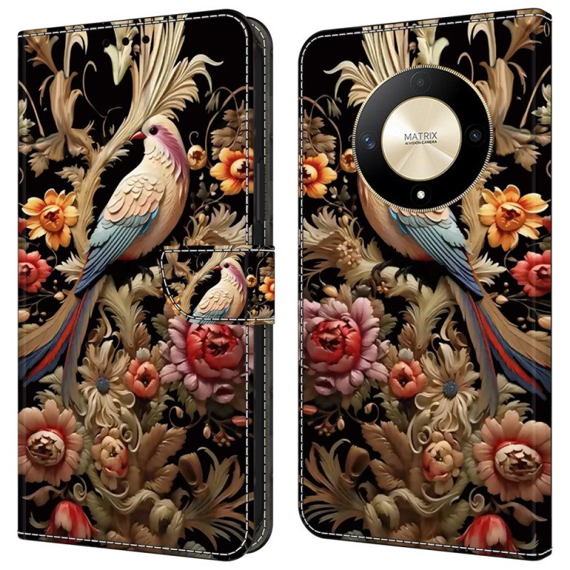 Lærdeksel Folio Deksel Honor X9b / Magic 6 Lite Blomster- Og Fugleårgang