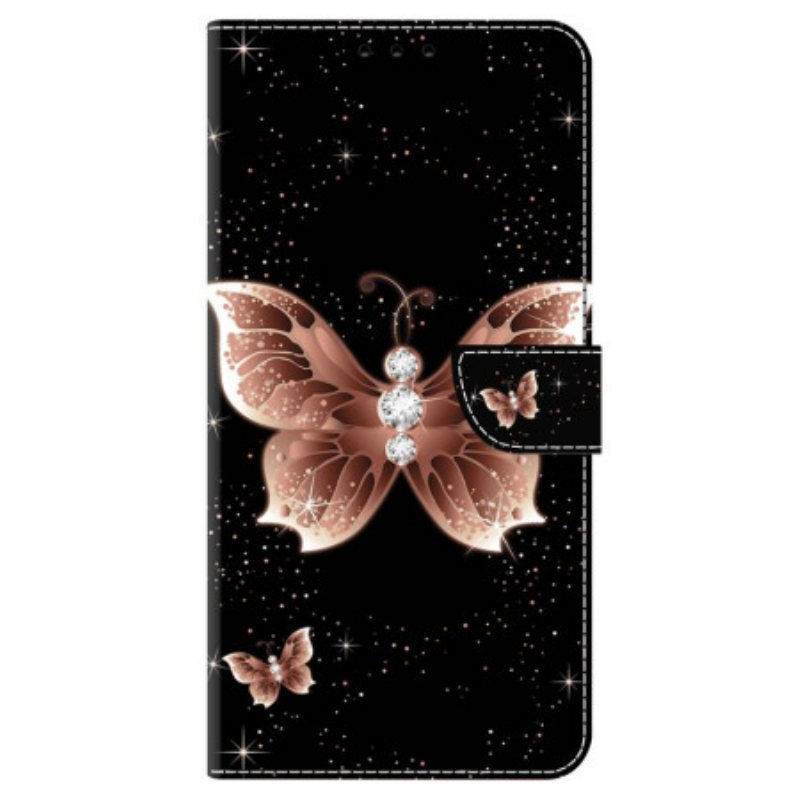 Lærdeksel Folio Deksel Honor X9b / Magic 6 Lite Mobildeksel Pink Diamond Butterfly