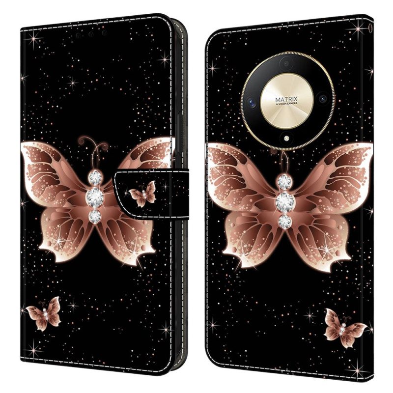 Lærdeksel Folio Deksel Honor X9b / Magic 6 Lite Mobildeksel Pink Diamond Butterfly