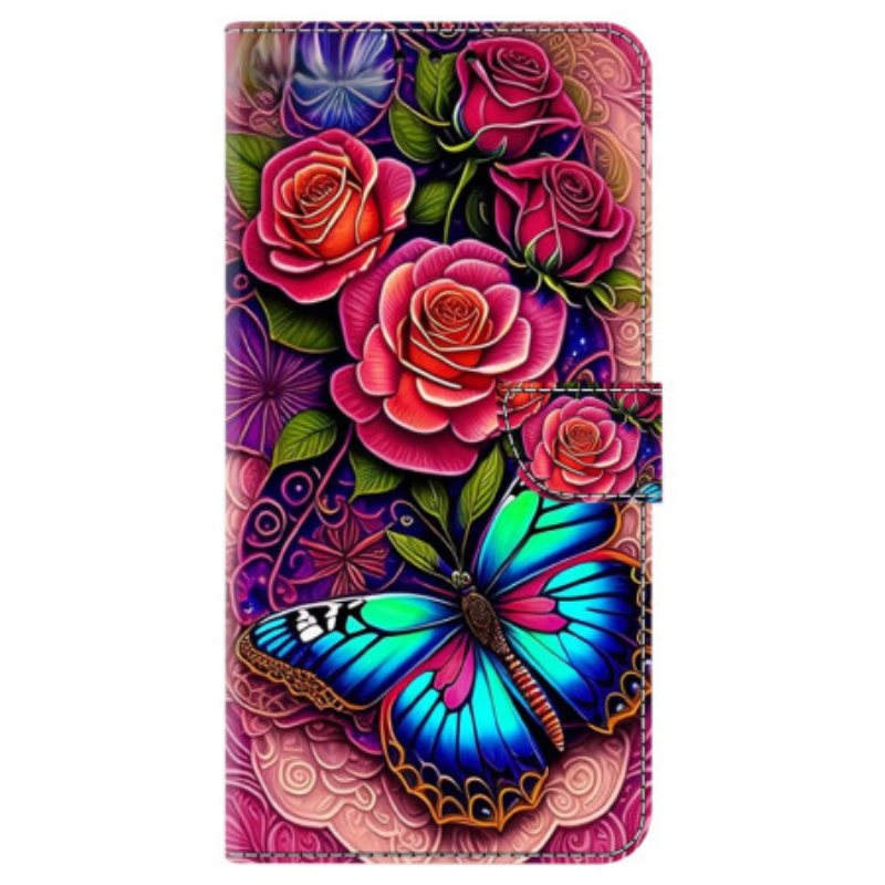 Lærdeksel Folio Deksel Honor X9b / Magic 6 Lite Mobildeksel Prangende Blomster Og Sommerfugler