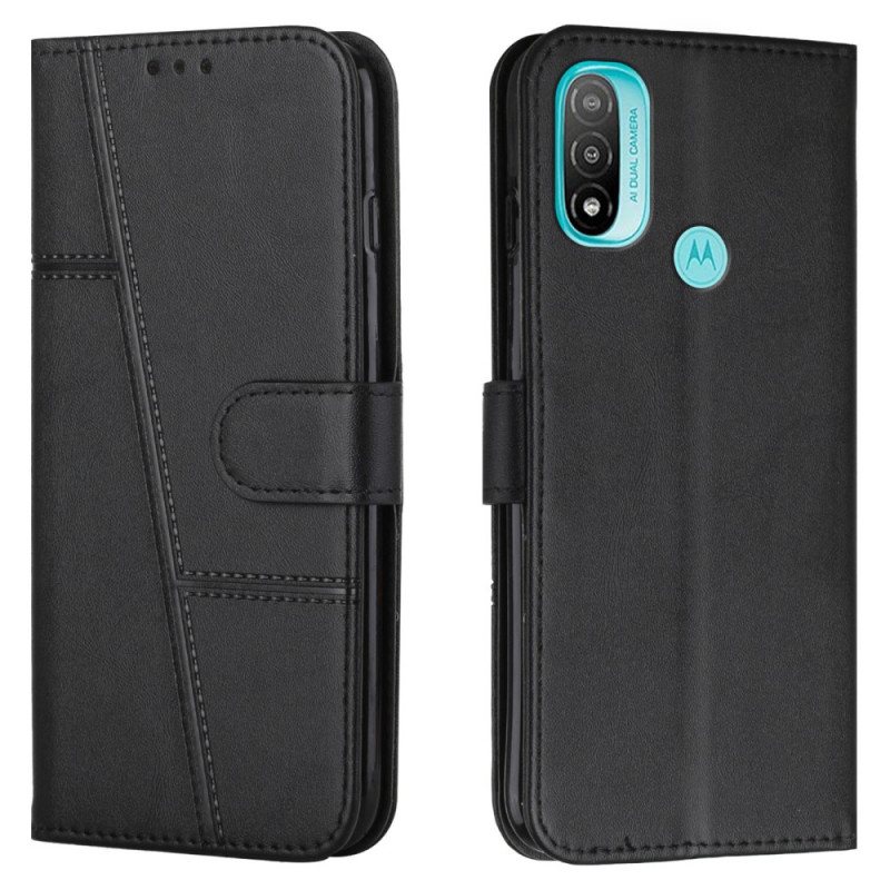 Folio Deksel Til Moto E40 / E30 / E20 Med Kjede Strappy Geo Leather Effect