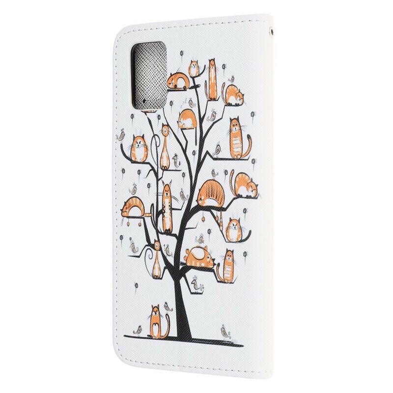 Folio Deksel Til Samsung Galaxy A31 Med Kjede Funky Cats Med Stropp