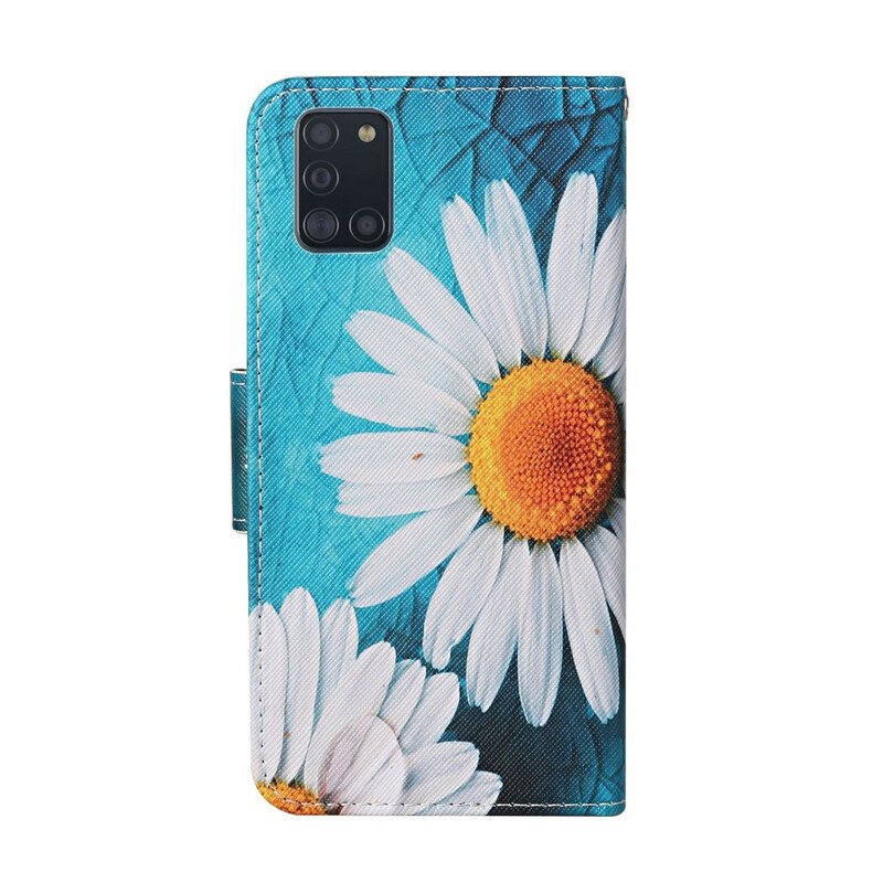 Folio Deksel Til Samsung Galaxy A31 Mesterlige Blomster Med Stropp