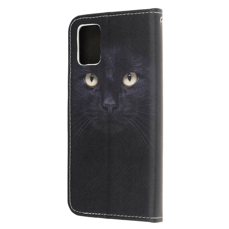 Lærdeksel Til Samsung Galaxy A31 Med Kjede Strappy Black Cat Eyes